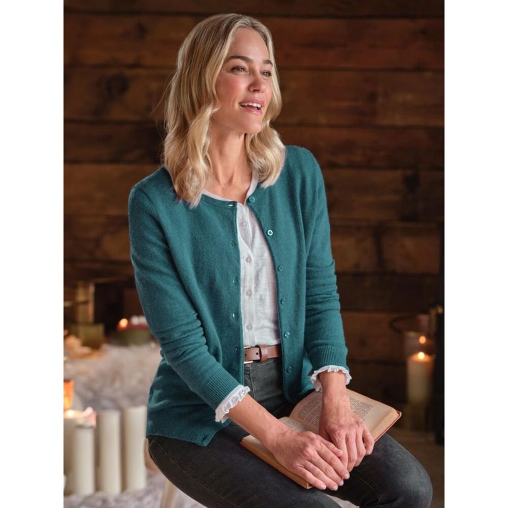 WoolOvers Womens/Ladies Plain Cashmere Crew Neck Classic Cardigan / Moonlight Oc